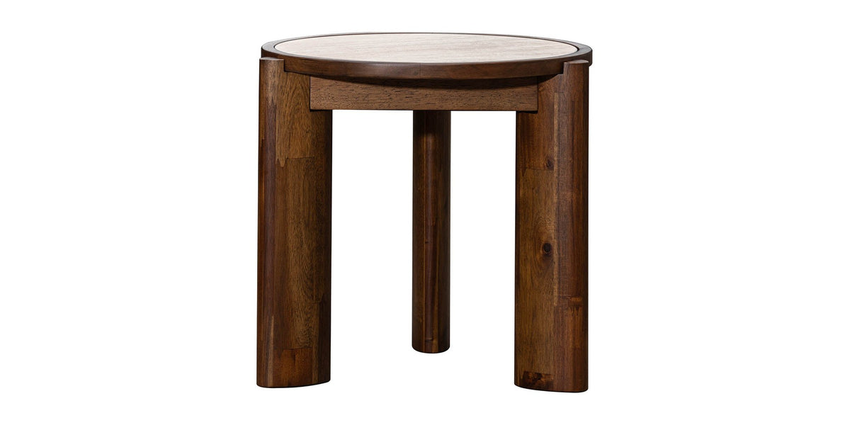 Prescott Ceramic Travertine Round Side Table