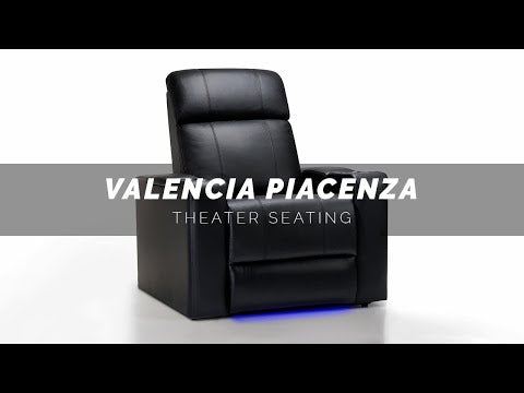 A Video of A Comfort and Style, Black, Wood and Steel Frame, Piacenza Premium Top Grain Leather Home Theater Seating.