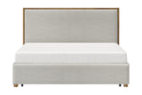 Quinn King platform bed in oat fabric, front view with mattress