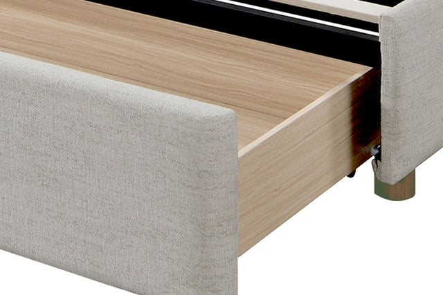 Quinn Oat Fabric Platform Bed with Storage Drawer - Roll-Out Storage Drawer