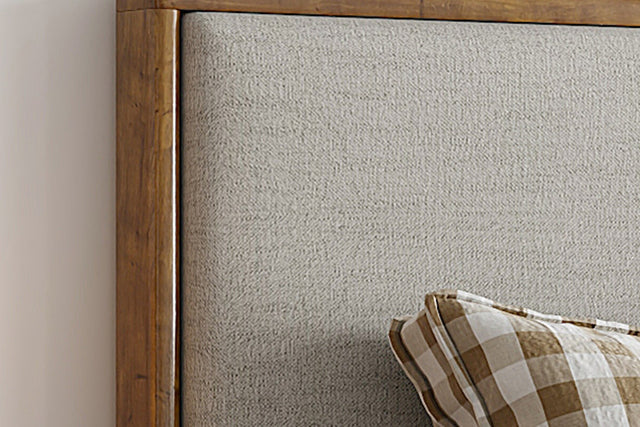 Quinn Oat Fabric Platform Bed with Storage Drawer - Walnut-Framed Headboard