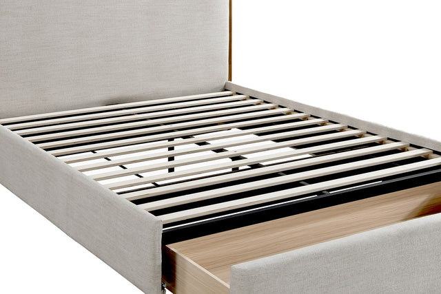 Quinn Oat Fabric Platform Bed with Storage Drawer - No Box Spring Needed
