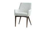 Radley ivory fabric arm dining chair with dark grey legs, three-quarter view