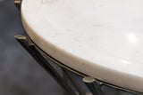 Close-up of the Rango tray top: the white marble-look surface with faint grey veining, the rounded raised rim