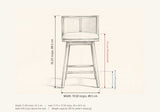 Rasiglia dimensions: 19.5 in wide, 35.25 in high, 21 in deep, seat height 26.5 in, rails at 8.25 in