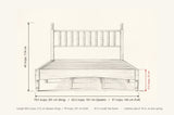 Ravenna bed dimensions: King 79.2 in wide, Queen 63.3 in, Full 57 in, 45 in high, frame 12.5 in, length 84.6 in (Full 79 in)