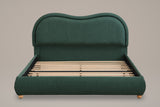 Recanati cloud bed in forest green chenille, straight front view: wavy headboard with a rolled border, rounded rails
