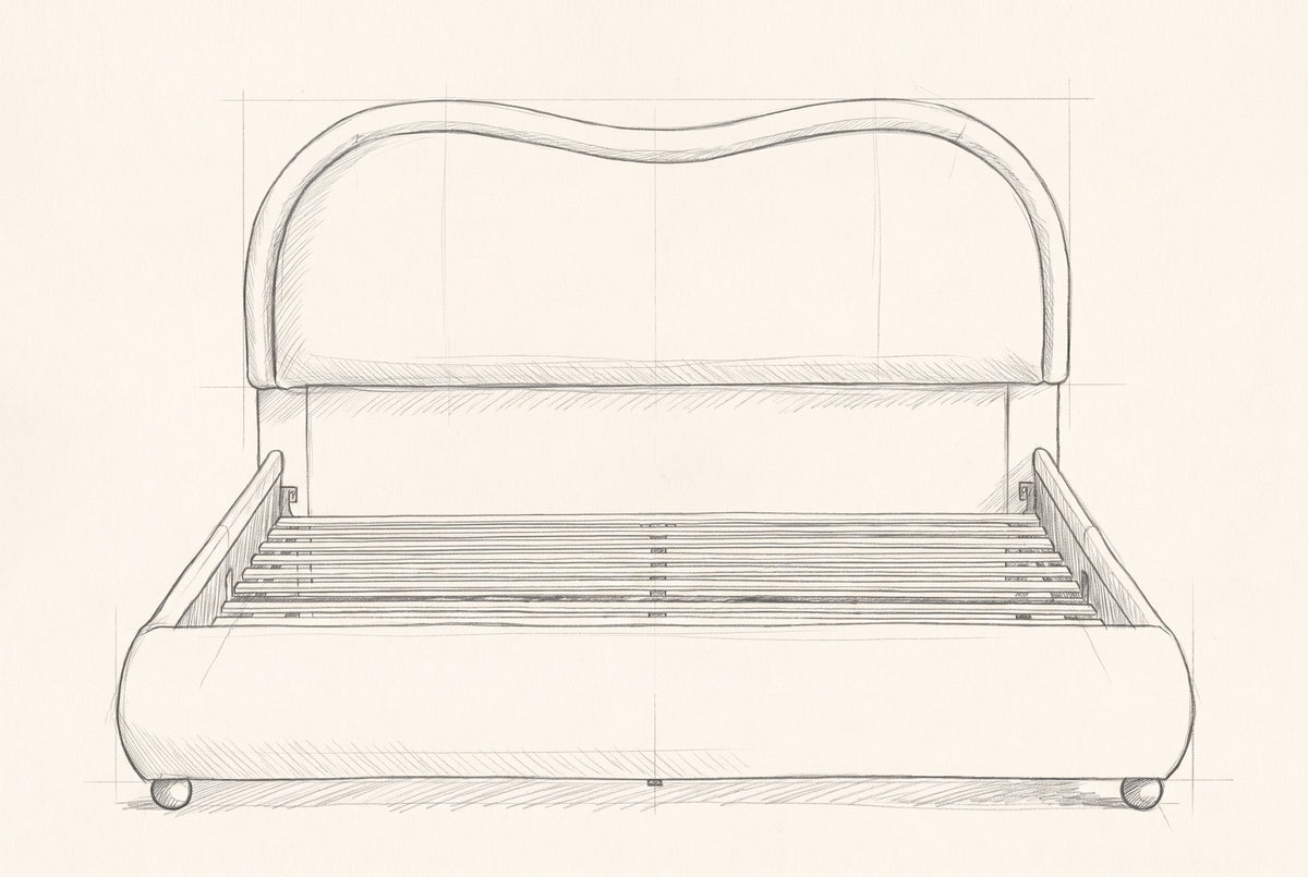 Pencil drawing of the Recanati cloud bed traced from the front view