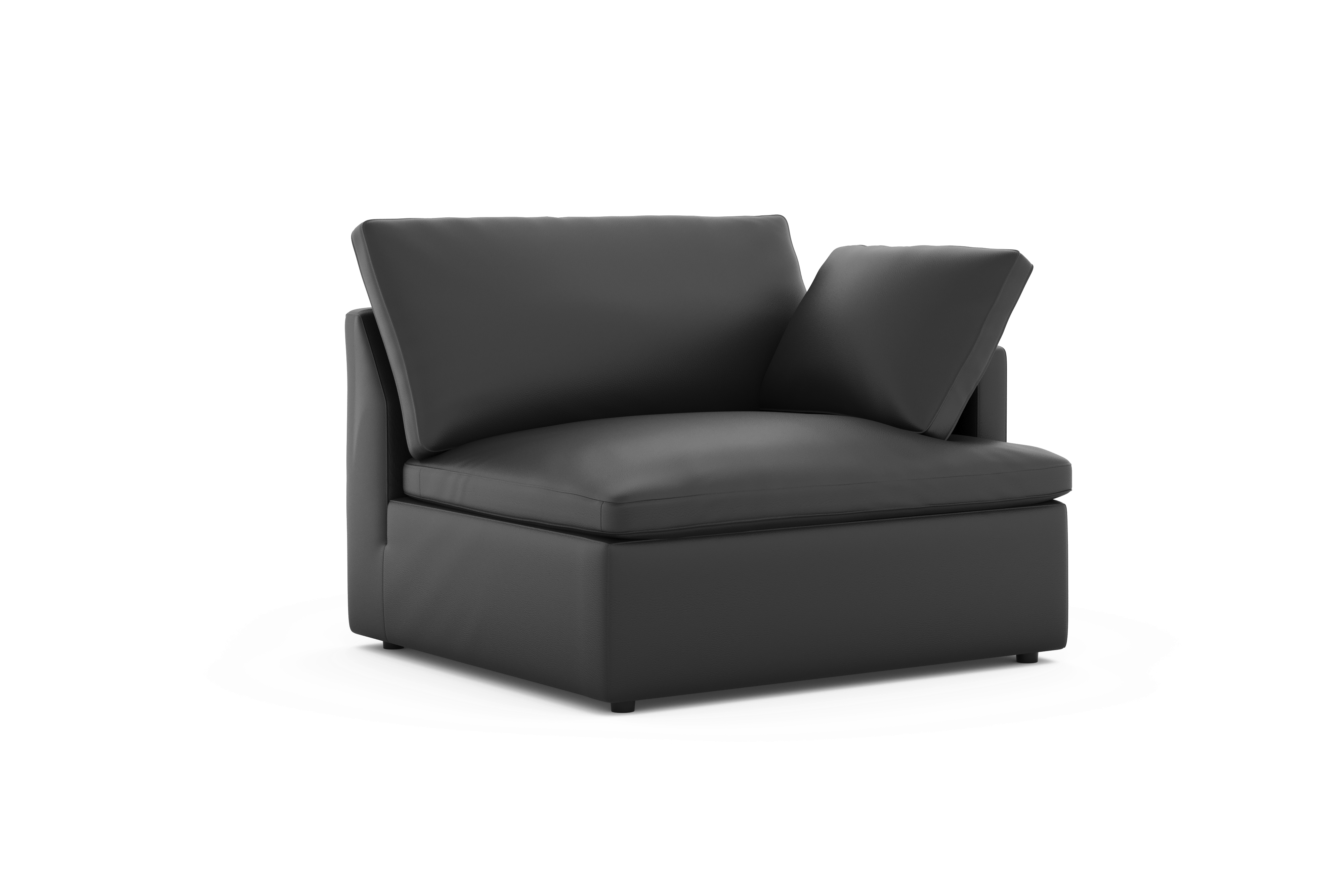 Valencia Isola Cloud Top Grain Leather Theater Lounge Modular Sofa Right Arm Piece, Black Color