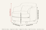 Ripatransone dimensions on a pencil sketch of the chair: 34 in wide, 34.7 in deep, 31.4 in high, seat height 17.3