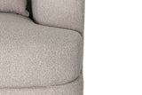 Close-up of the Ripatransone arm in Beige: the rounded arm, a lumbar pillow and the seat cushion on its base