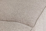 Close-up of the Ripatransone fabric in Beige: a nubby, textured polyester weave and the seam where the back meets the arm