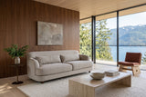 Ripatransone sofa in Beige seen from the front left in a Horseshoe Bay house, walnut panelling