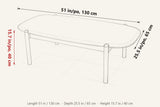 Rivello dimensions on a pencil sketch of the table: 51 in long, 25.5 in deep, 15.7 in high