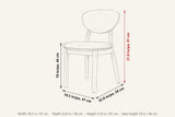 Rivello dimensions on a pencil sketch of the chair: 31.8 in high, 18.5 in wide, 22.8 in deep, seat height 18 in