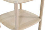 Close-up of a Rivello leg in Light Oak: its round end grain set into a notch in the top