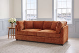 Rovigo sofa in caramel chenille in a Halifax living room with blue-grey wainscoting and sash windows onto the harbour