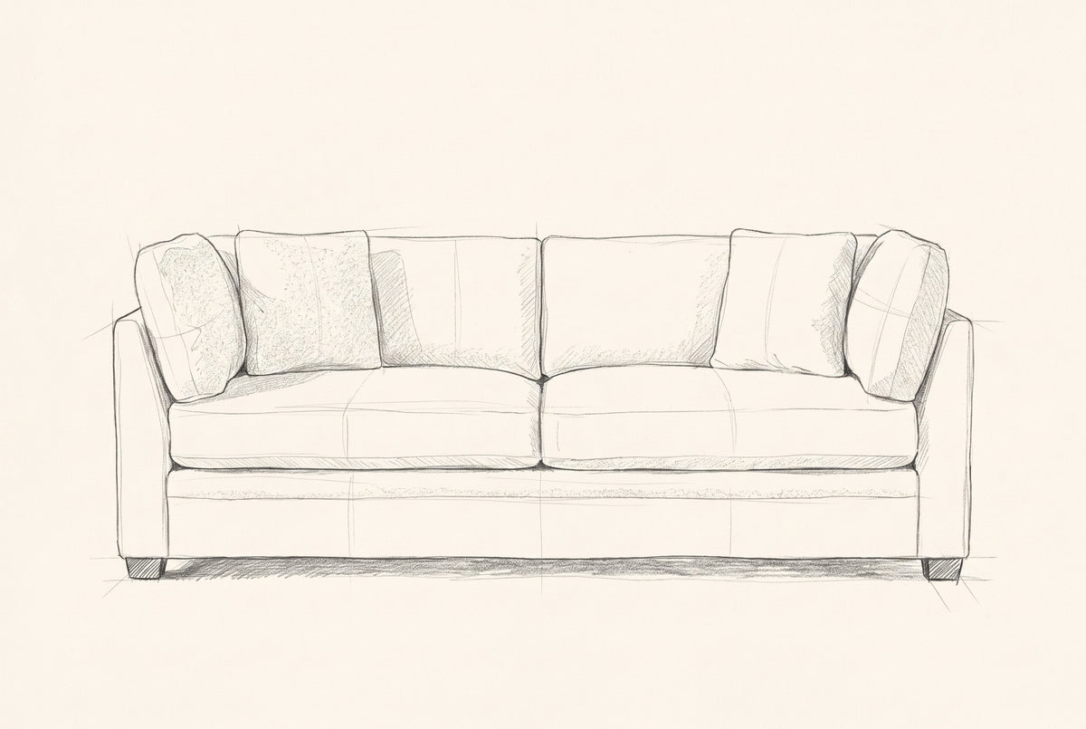 Pencil drawing of the Rovigo sofa traced from the front view