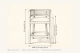 Sabaudia dimensions: 21.25 in wide, 21 in deep, 33.5 in high, seat height 25.5 in, arm height 27 in, footrest 8 in