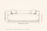 Sabbioneta sofa dimensions: 84.57 in wide, 26 in high, 33.9 in deep, seat height 16.93 in