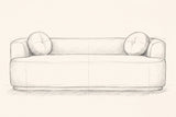 Pencil drawing of the Sabbioneta sofa traced from the front view