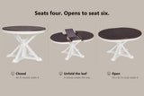 Saluzzo table in three steps: closed at 42 inches round, the butterfly leaf being unfolded, open at 54 by 42 inches oval