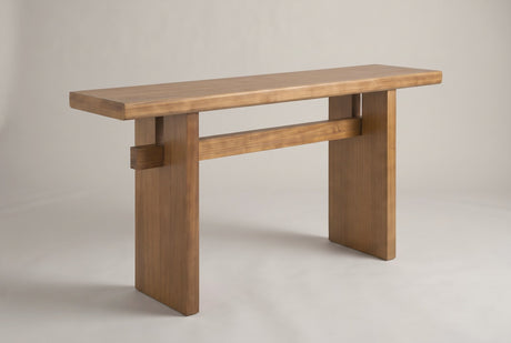Sanremo slab-leg console table in antique brown, three-quarter view on a warm grey studio backdrop