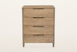 Sarnano chest in Sand, front view on a warm white studio backdrop: four equal drawers