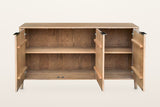 Sarnano sideboard in Sand with all three doors open on a warm white studio backdrop