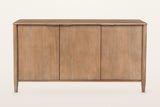 Sarnano sideboard in Sand, straight front view on a warm white studio backdrop: three equal flush doors