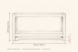 Sarnico console table dimensions: 59 in wide, 29.92 in high, 15.75 in deep, 4.92 in clear under the shelf