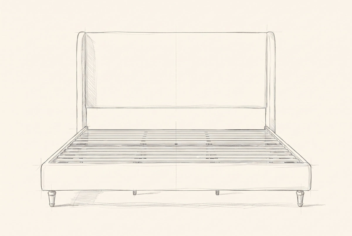 Pencil drawing of the Sarzana bed traced from the front view