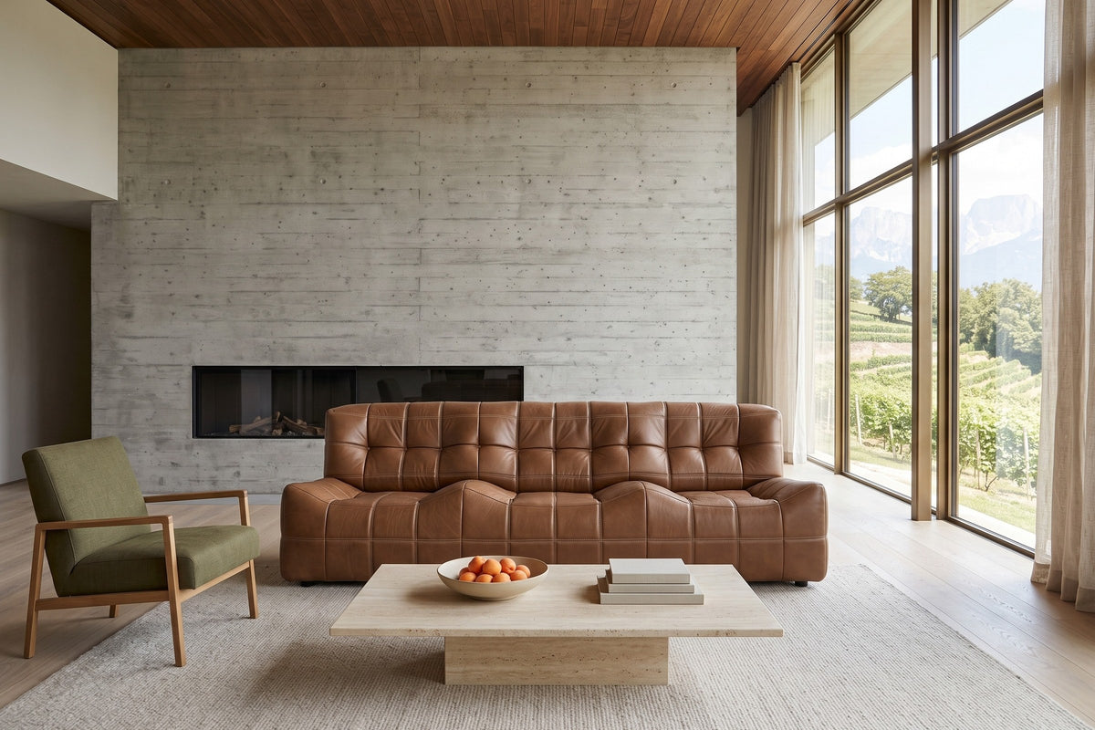 Sassocorvaro sofa in Antique Sienna facing the camera in a Merano villa