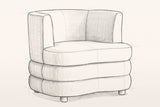 Pencil sketch of the Sauze accent chair, three-quarter view