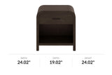 Saylor dark walnut nightstand, front view with dimensions