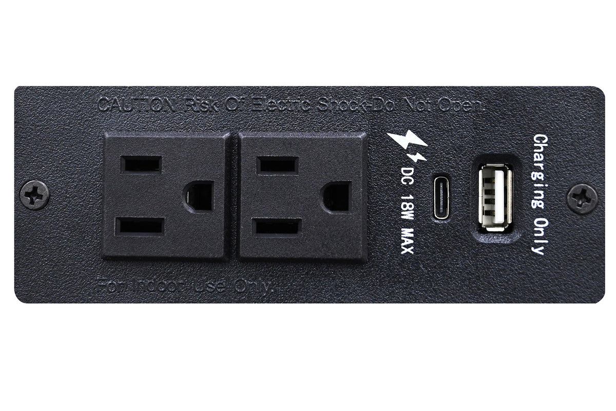 Saylor nightstand charging panel with two AC outlets, a USB-C port and a USB-A port