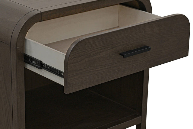 Saylor Oak Veneer 1-Drawer Nightstand with Charging Station - Fully Extending Drawer