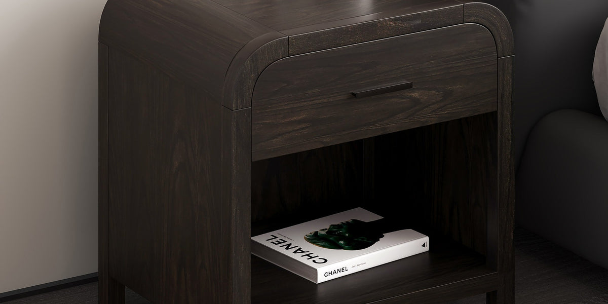 Saylor Oak Veneer 1-Drawer Nightstand with Charging Station