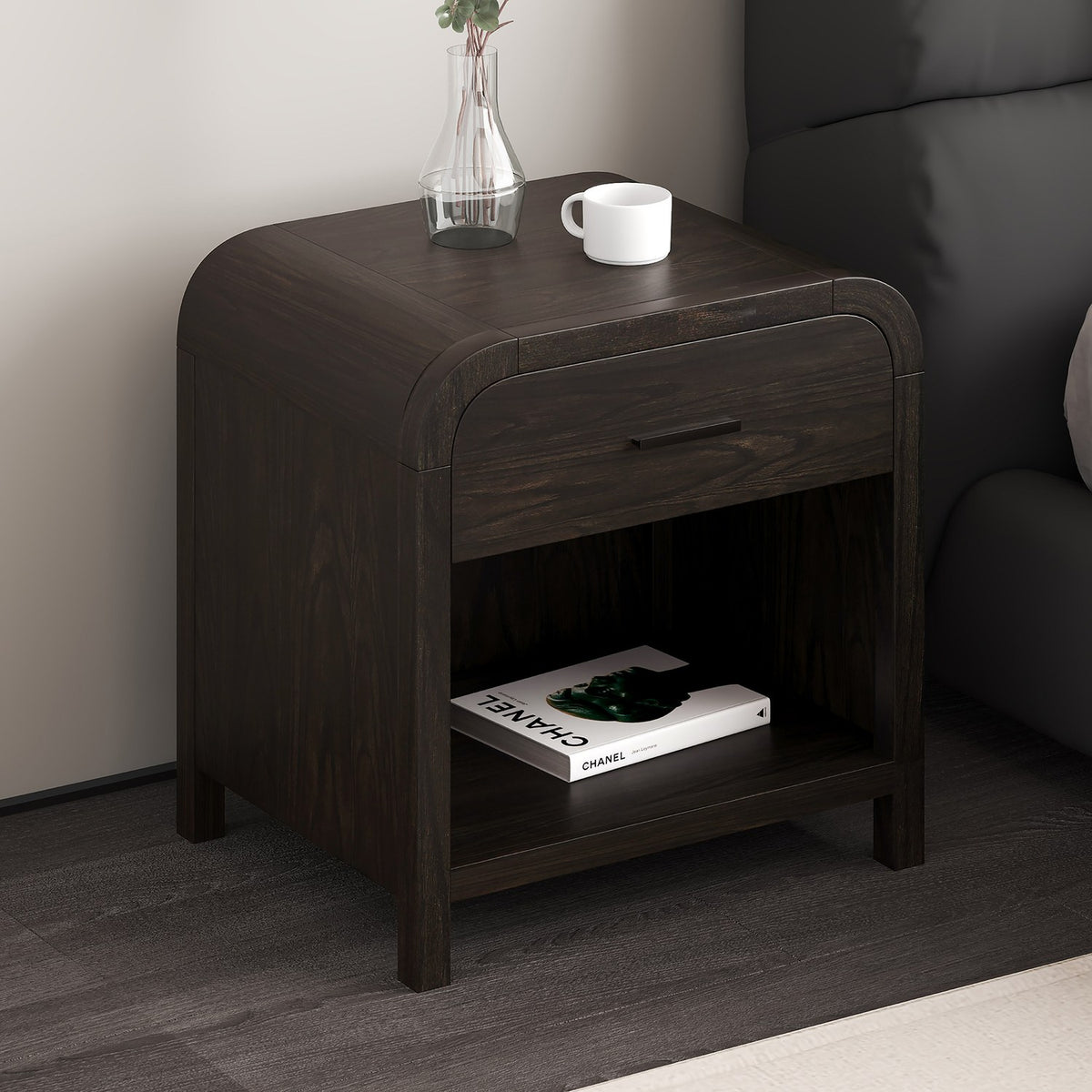 Saylor Oak Veneer 1-Drawer Nightstand with Charging Station