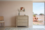 Scheggino chest seen straight on in a Five Islands house on the Bay of Fundy, with clay-pink limewash