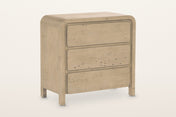 Scheggino reclaimed pine chest in Brown, three-quarter view on a warm white studio backdrop: a waterfall top