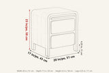 Scheggino dimensions on a pencil sketch of the nightstand: 20 in wide, 17 in deep, 23 in high, legs 4.25 in