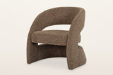 Sefro sculpted accent chair in Chocolate, three-quarter view on a warm white studio backdrop