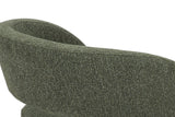 Close-up from above and behind: the Sefro back band curving over the seat block, in Green
