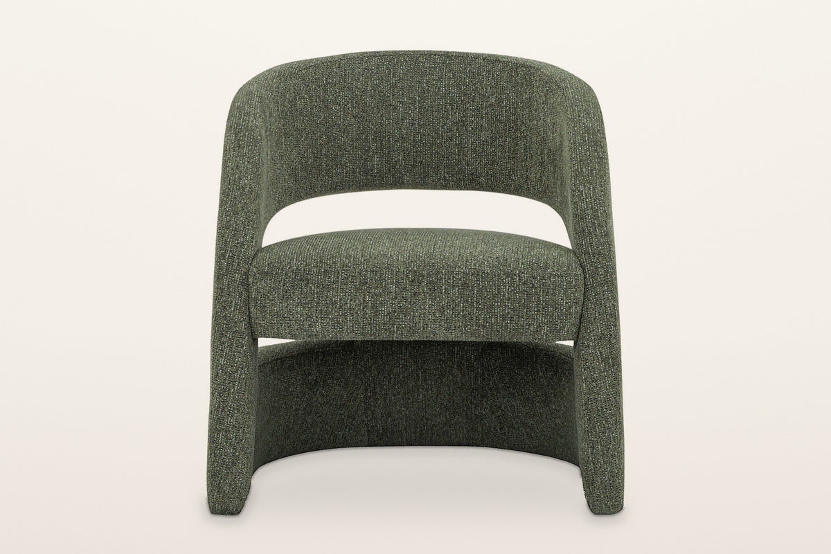 Sefro accent chair in Green, straight front view on a warm white studio backdrop: the back band