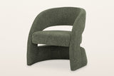 Sefro sculpted accent chair in Green, three-quarter view on a warm white studio backdrop: two side panels sweeping up into