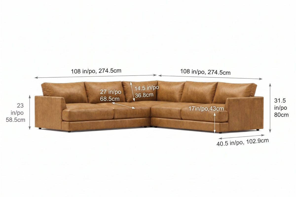 Serena corner Sectional in distressed Italian aniline leather