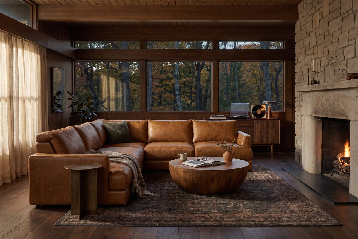 Serena corner Sectional in distressed Italian aniline leather