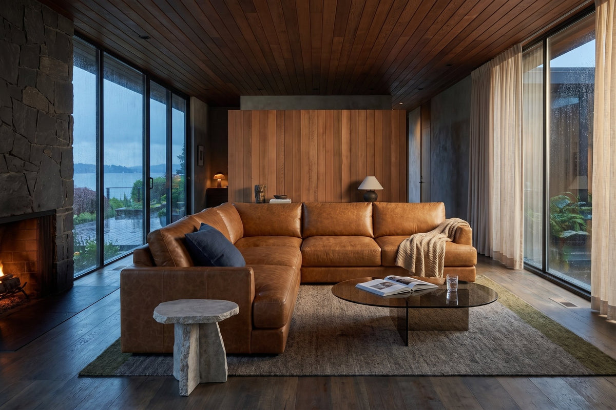 Serena corner Sectional in distressed Italian aniline leather