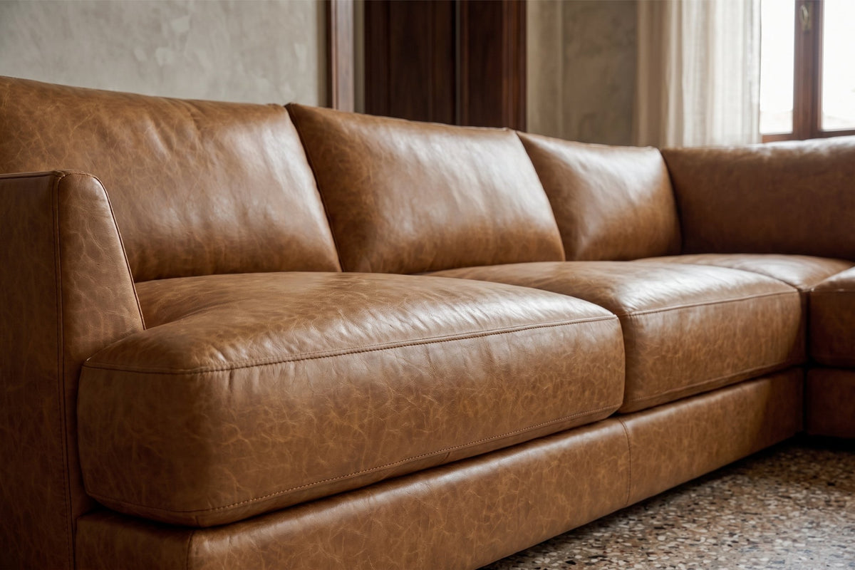 Serena corner Sectional in distressed Italian aniline leather
